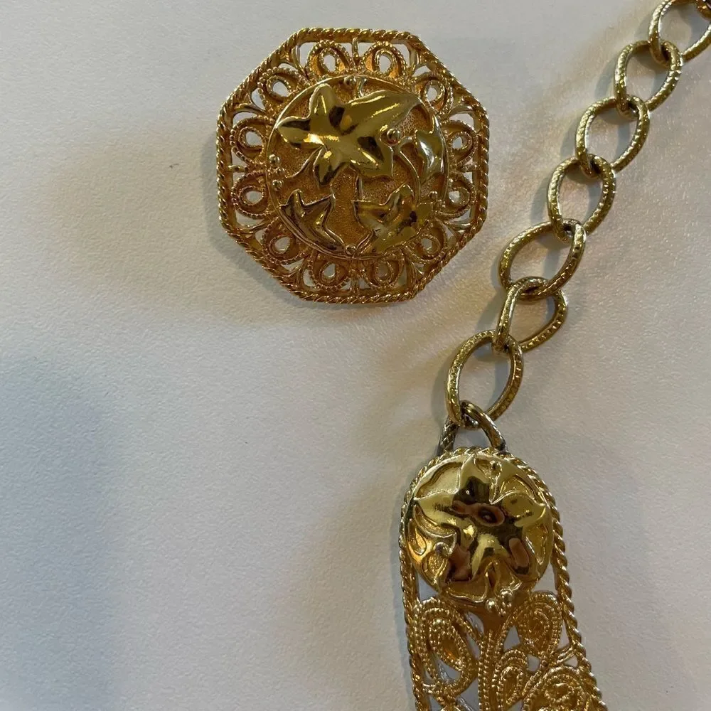 Vintage JOSE BARRERA Falling Leaves For Avon Bib Necklace & Clip Earring Set